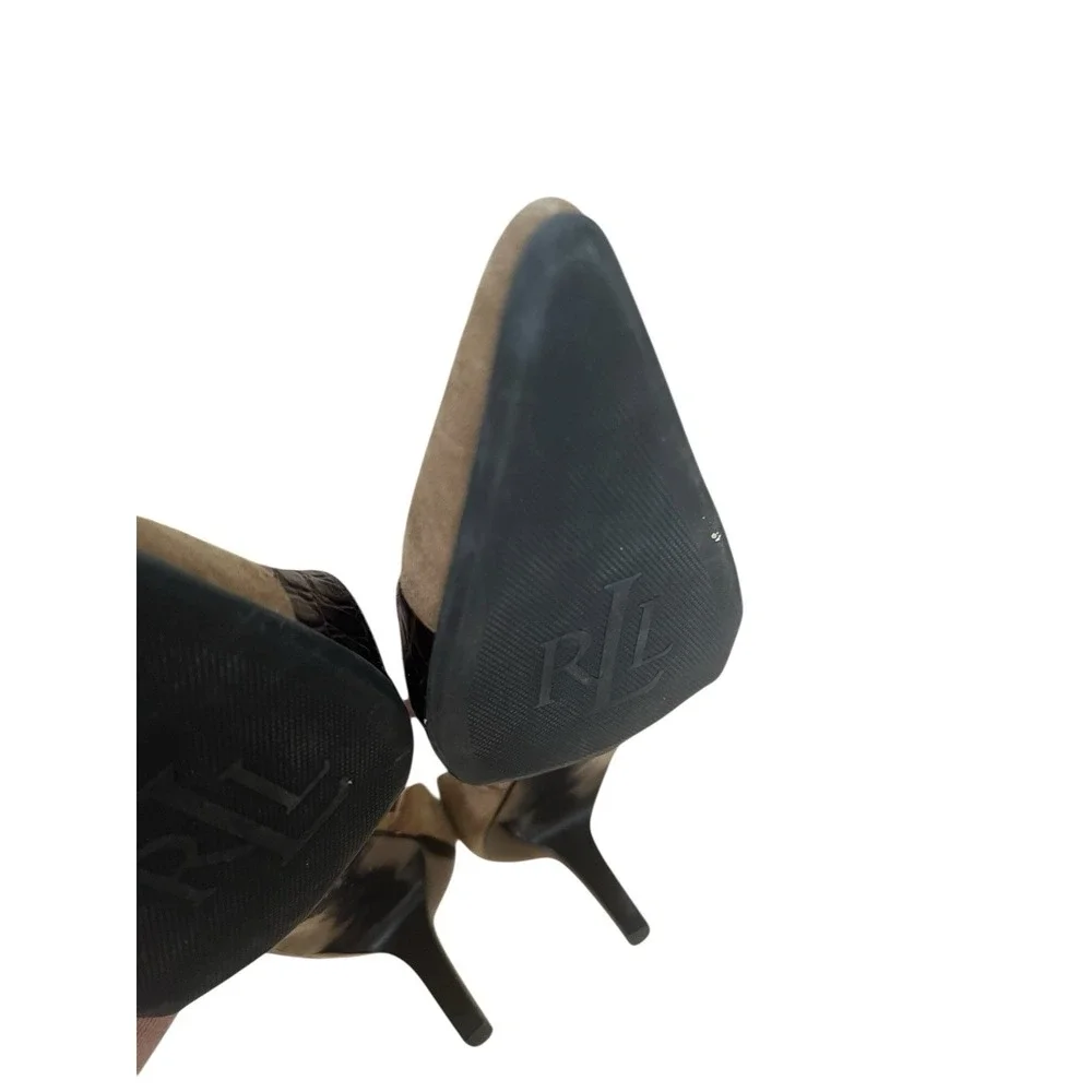 Ralph Lauren Althea Brown Suede Brown Croc Leather Kitten Heels Women's 10B Shoe